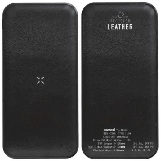 Albesk Recycled Leather 10000mAh PD Powerbank Black Front Back